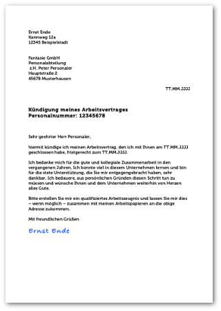 Kündigungsschreiben Muster Arbeitnehmer 1