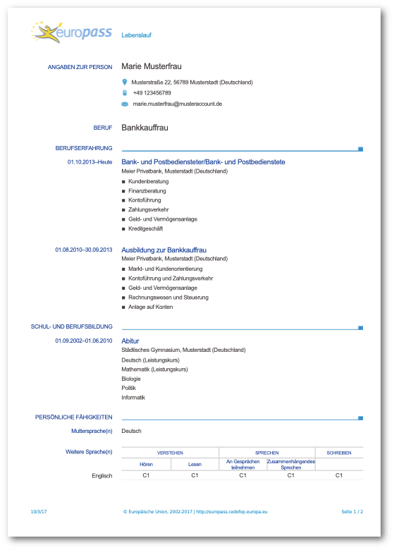 Europass Lebenslauf Download Vorlage Example Sprachenpass